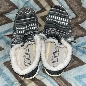 Hey Dude Black and White Patterned Slippers